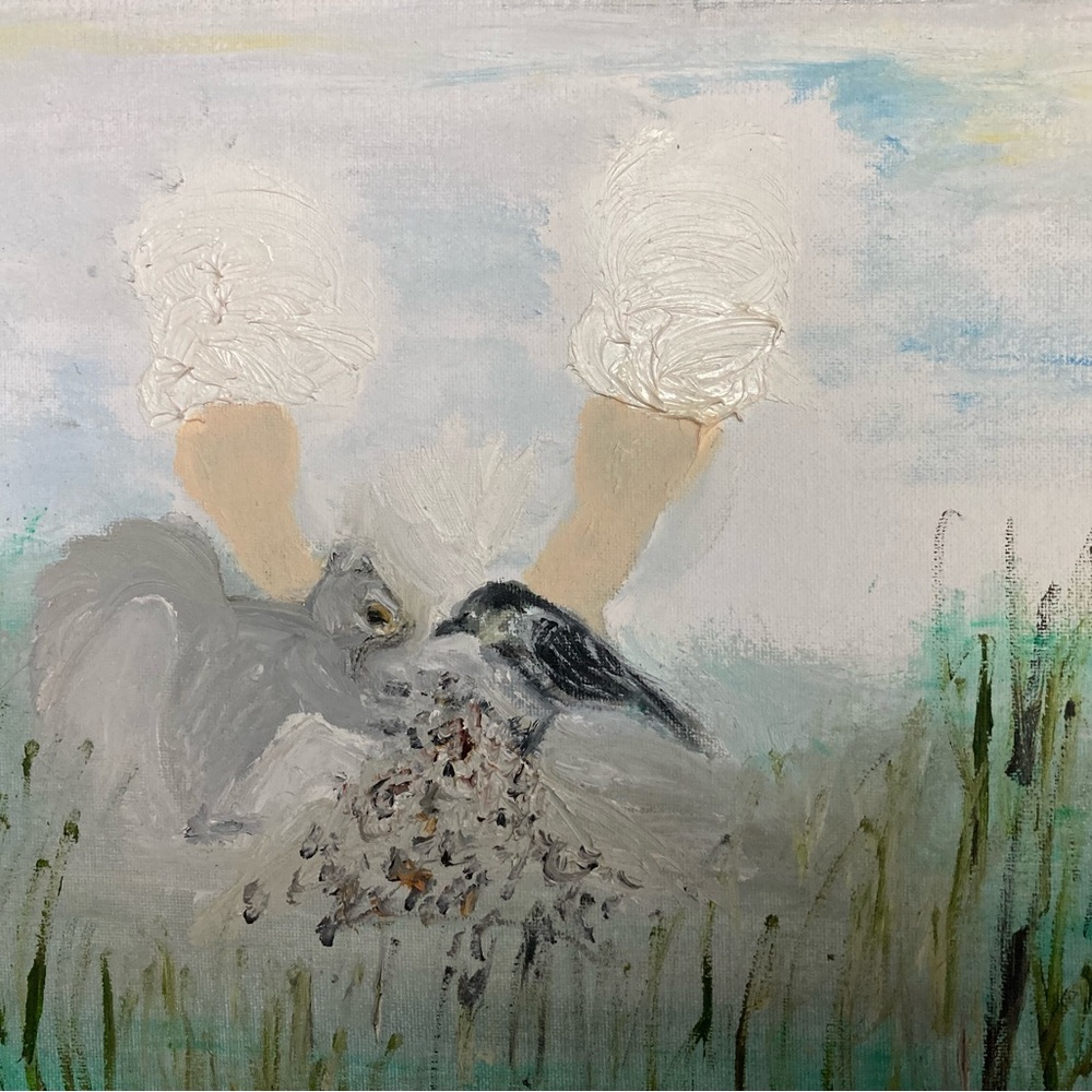 Oil painting theme “God rolls up his sleeve to help us”original painting